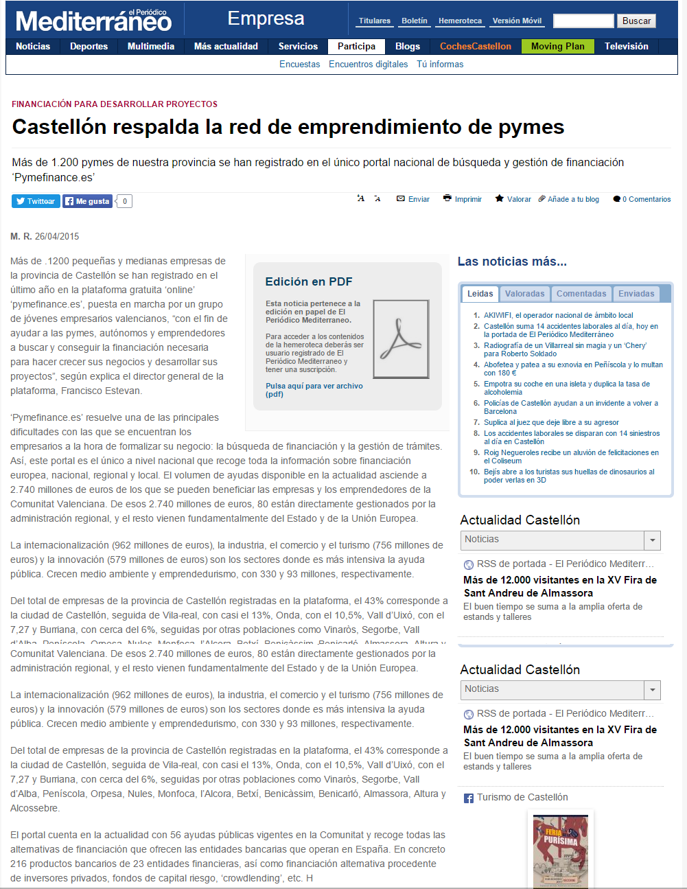 Castellón respalda la red de emprendimiento de pymes   Empresa   El Periódico Mediterraneo